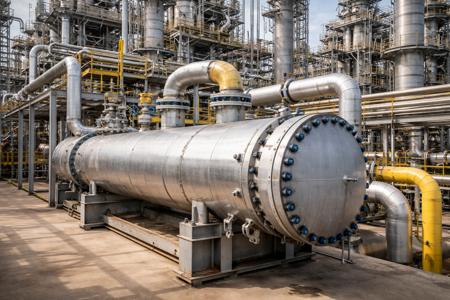 Heat transfer in a process plant using a shell and tube heat exchanger