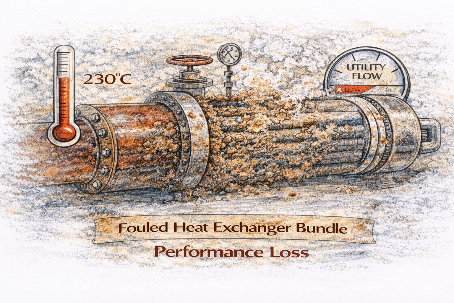 heat transfer failures showing exchanger duty loss and fouling impact