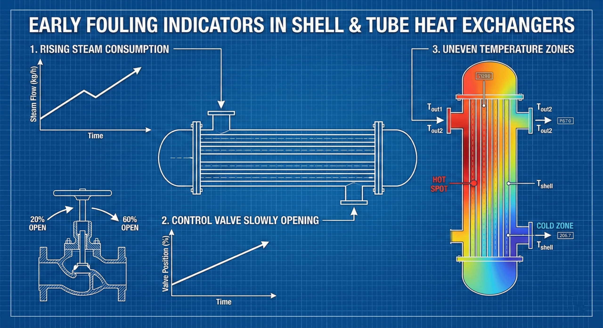 Early signs of heat exchanger fouling shown through rising utility use and control valve drift
