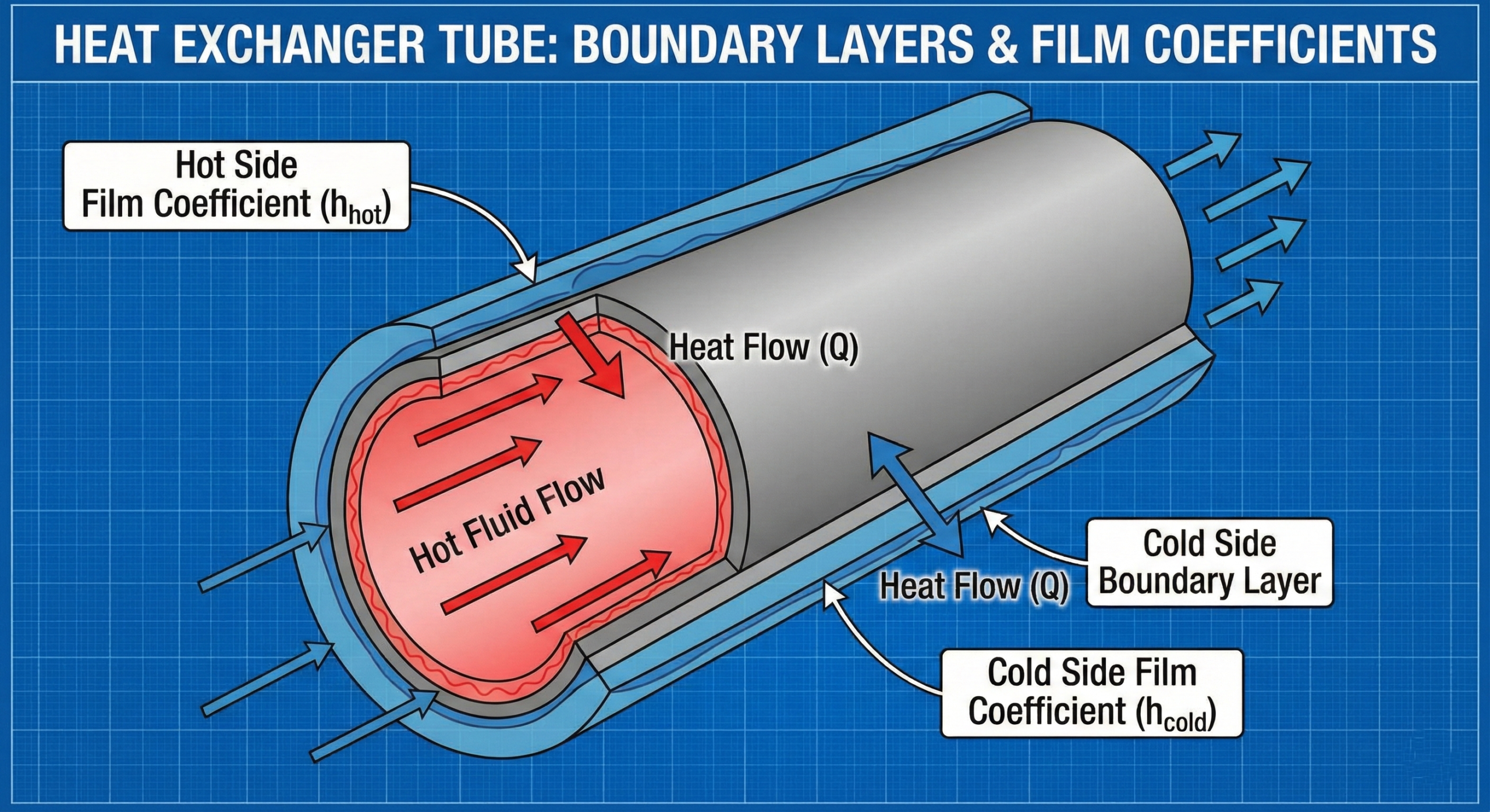 Thermal boundary layer showing film coefficient in heat exchanger surface