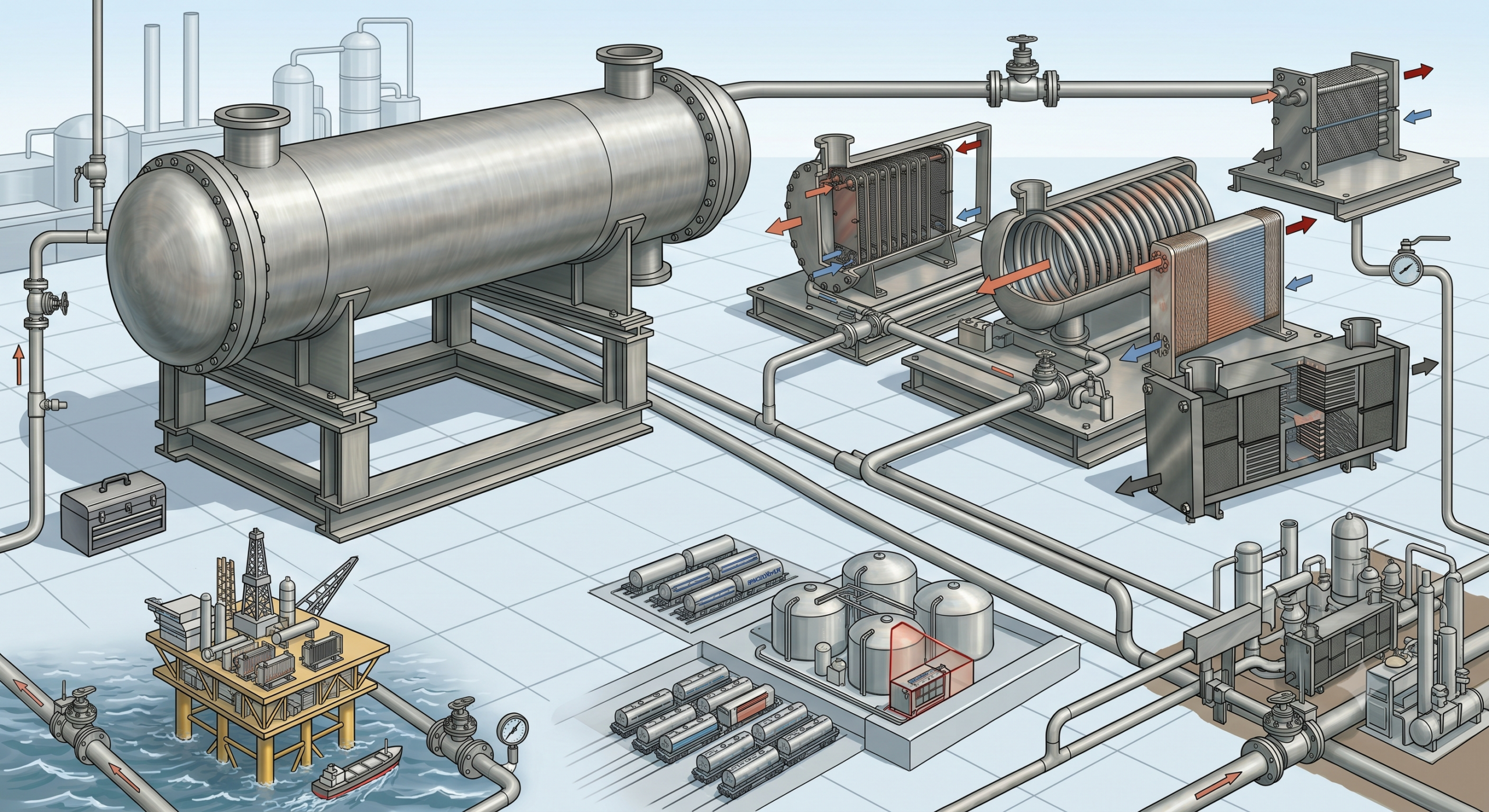 Compact heat exchangers used in offshore plants, modular facilities, LNG systems, and space-constrained industrial applications