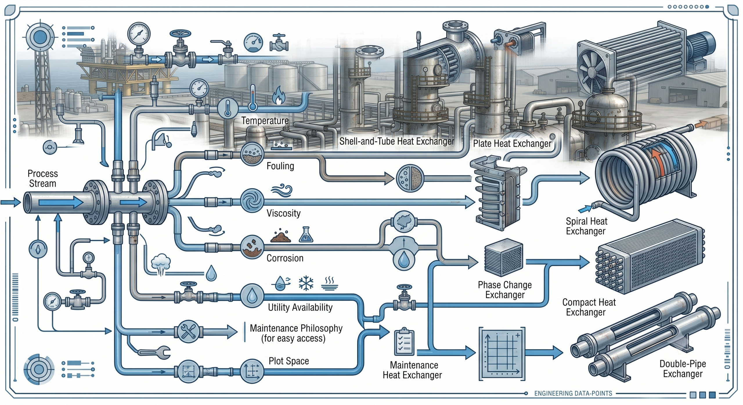 Engineering decision tree showing process conditions used for heat exchanger selection in industrial plants