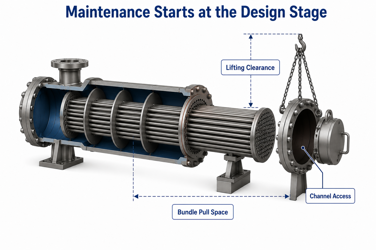 Maintenance-friendly shell and tube heat exchanger design