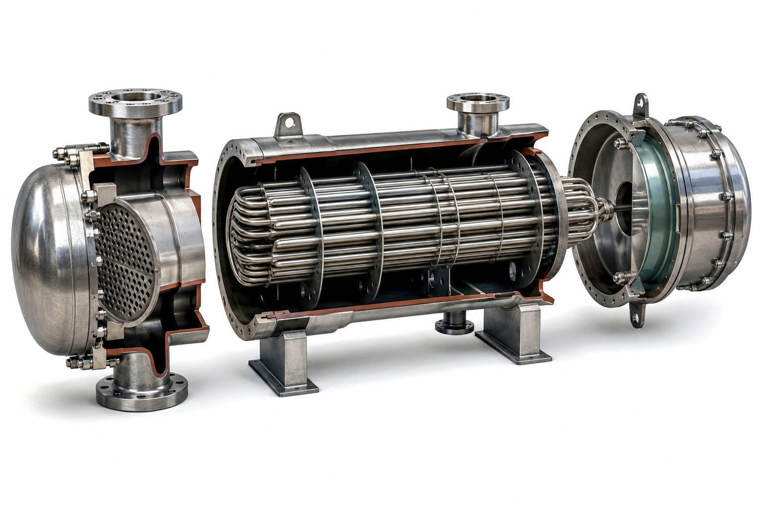 TEMA classification diagram showing front head, shell type, and rear head of a shell and tube heat exchanger