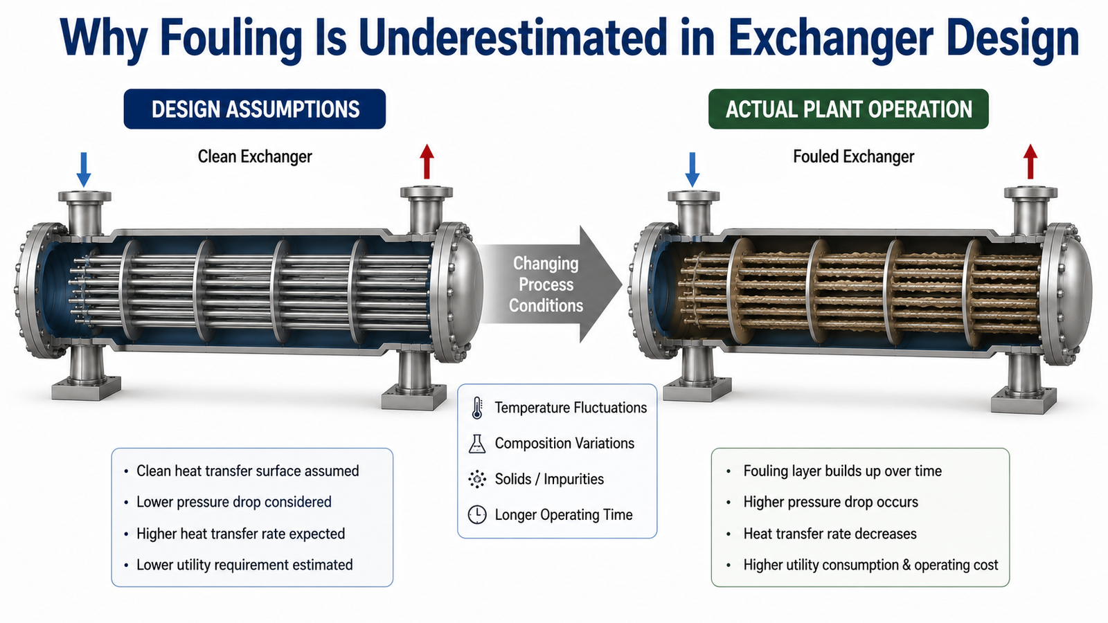 Comparison of heat exchanger design assumptions versus actual fouling during plant operation