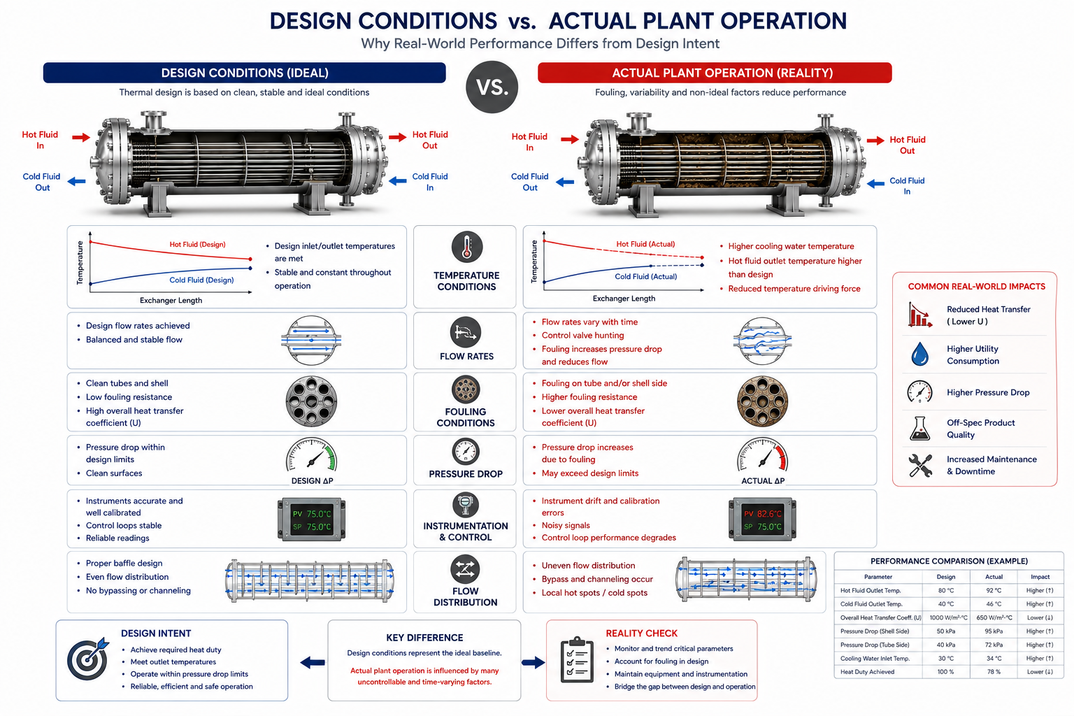 Heat exchanger thermal design failure due to fouling and changing plant conditions