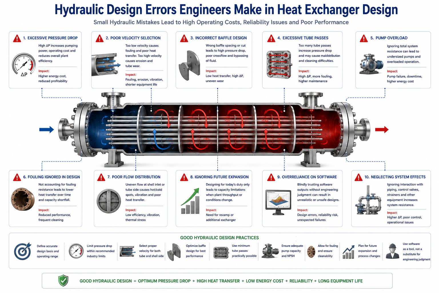 Common hydraulic design errors affecting heat exchanger pressure drop and performance